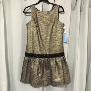 CeCe by Cynthia Steffe Gold & Black Beaded Drop Waist Dress - NWT